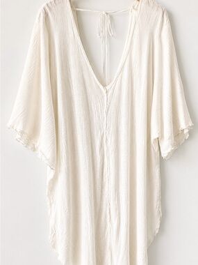 Free People White Gauze Cotton Tunic Cover Up OS Boho Beach
